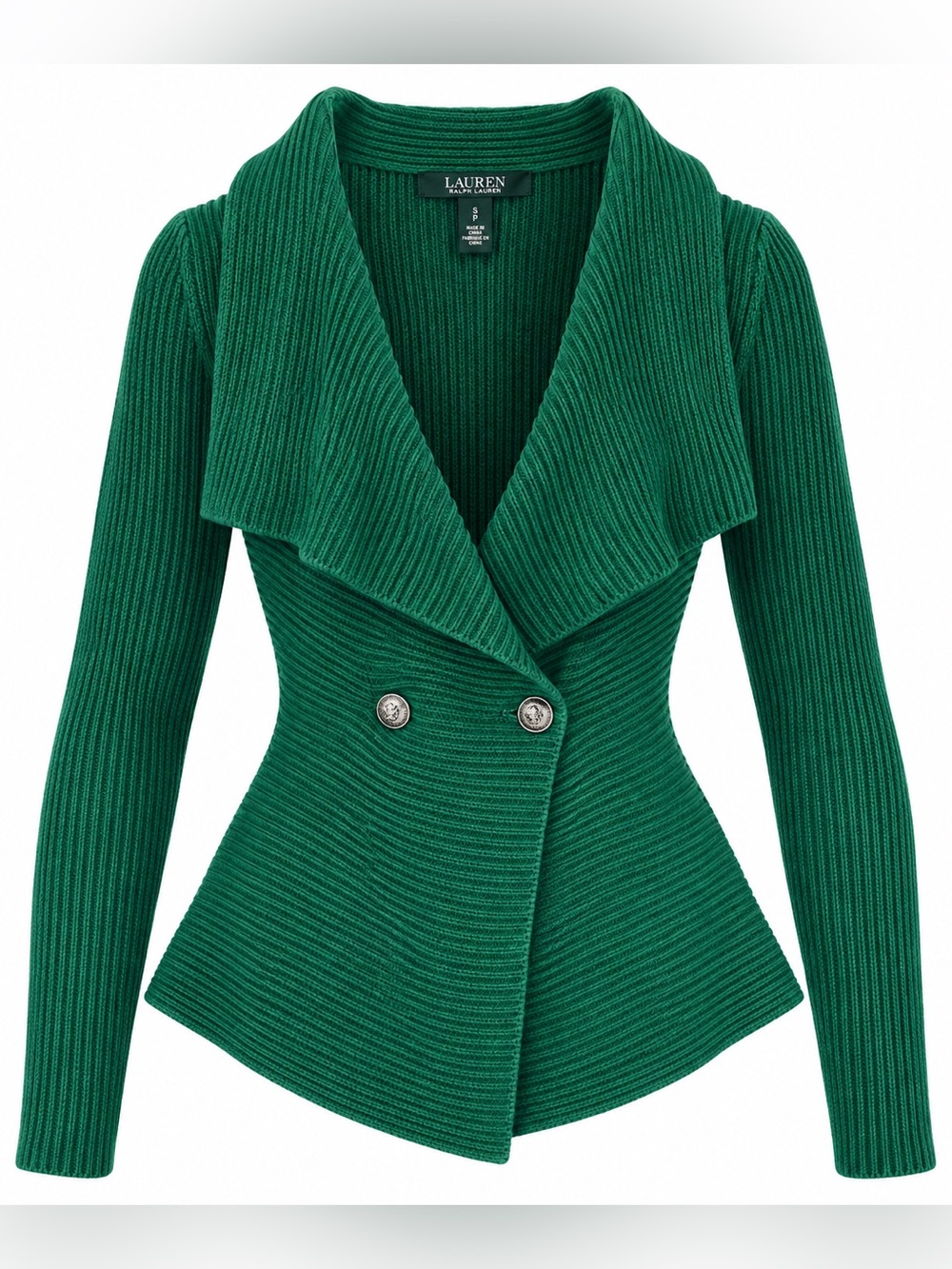 Lauren Ralph Lauren Green Ribbed Wrap Cardigan Sweater Petite Small - Picture 2 of 11